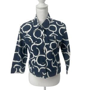 3 Sister Blue & White Geometric Print Cropped Summer Jacket Sz M